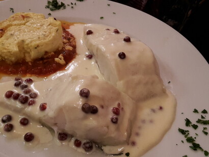 Baccalà mantecato soffice stufato al pepe rosa