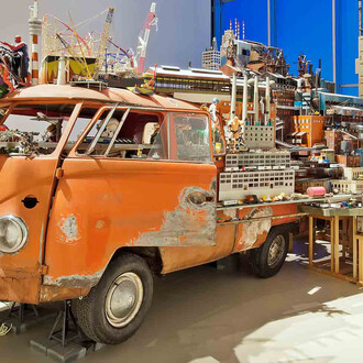 Kim Adams (Canadian b. 1951), Bruegel-Bosch Bus, 1997-ongoing, sculpture-installation, 1960s Volkswagen bus, figurines, mixed media, Acquired with the assistance of the York Wilson Endowment Award at The Canada Council for the Arts, and with funds from The E. Muriel Baker Estate, The Russell Nelson Eden Estate, and the Walter and Duncan Gordon Foundation, 2001