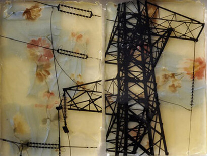 Manuel Felisi, Alberi, 2015, tecnica mista e resina, 33 x 43 cm