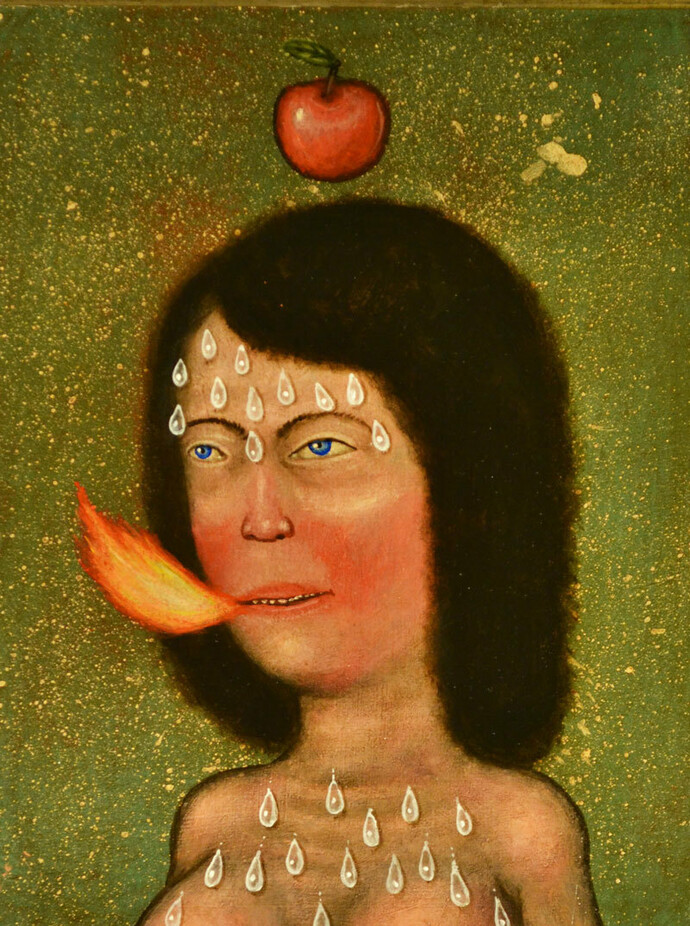 Fred Stonehouse, Apple 2014 acrylic on panel with antique frame 35x30 cm