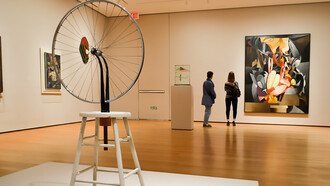 Marcel Duchamp, Bicycle Wheel, 1951, Metal wheel mounted on painted wood stool, 129.5 x 63.5 x 41.9 cm. The Museum Of Modern Art, New York, The Sidney and Harriet Janis Collection, USA