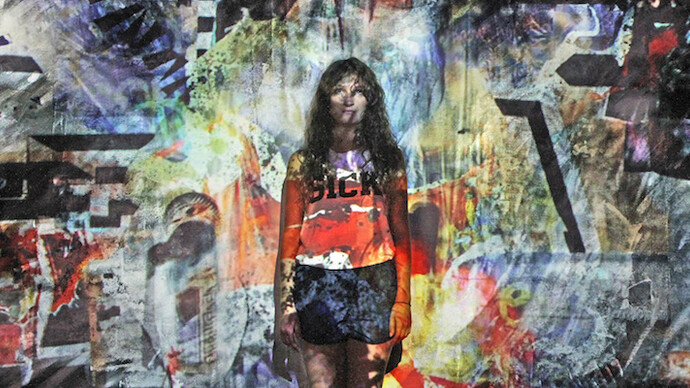 Portrait of Maya Rochat in Meta Filtres installation, 2017. Photographer Darek Szuster.
