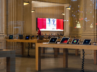 Minimalist interior of an Apple Store in Amsterdam, Netherlands