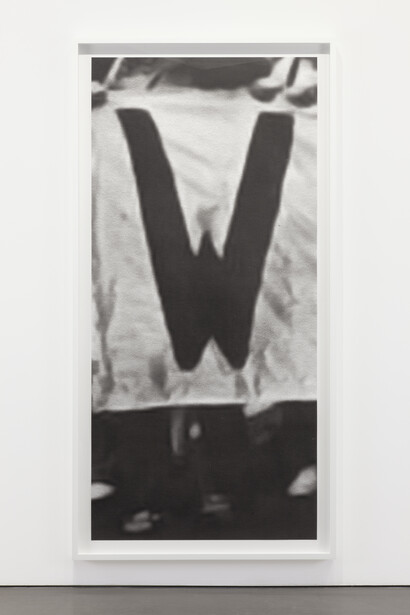 Sharon Hayes, [W]OMEN, 2015, Silkscreen on paper, Paper Dimensions: 50 1/4 x 23 1/4 inches (127.6 x 59.1 cm) © Sharon Hayes. Photo by Lance Brewer. Image courtesy Andrea Rosen Gallery, New York