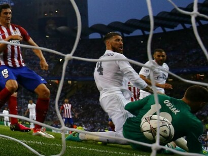 Final de la Champions League 2016. Sergio Ramos marca el 1-0 para el Real Madrid