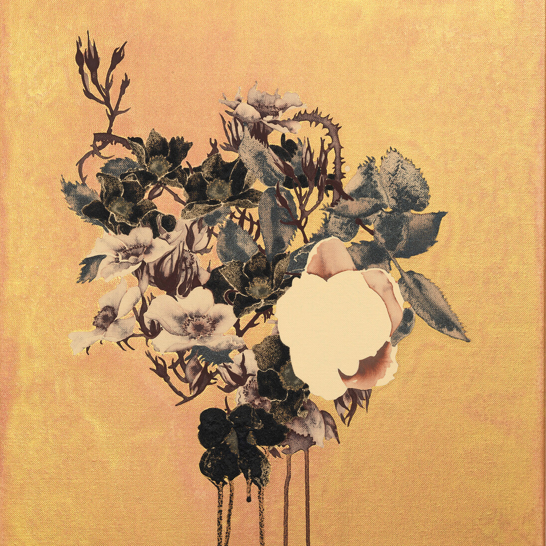 Hannah Maybank, A Study of Anne, 2014, Iron and Synthetic Gold and Copper in Watercolour on Linen
19 2/3 x 17 3/4 in / 50 x 45 cm