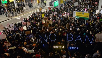 Reaction at JFLK airport to an American Judge's decision to overturn President Trump's motion to ban Muslims from immigrating to the United States 