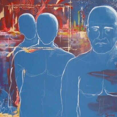 Jose Antonio Serbia, Detail of Legion of Angels, Mixed Media on Canvas, 36" x 48"