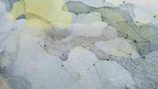 Kaori Miyayama, Detail of "The Roots of Heaven -le radici del cielo- 5", 2013, 30 x 60 x 3.5 cm, woodcut, thread, organdy, wooden frame, © Kaori Miyayama and Base Gallery