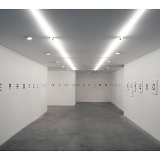 IF REPRODUCTION MAKES COPIES OUT OF ORIGINALS INSTALLATION MAKES ORIGINALS OUT OF COPIES, 2014, Vinyl lettering, Site specific work, variable dimensions