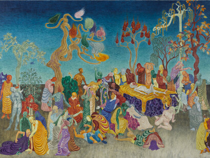 Wu Jian'an, Nirvana of the White Ape, 2014, Colored wax on wood, 70 7/8 x 98 1/2 in (180 x 250 cm). Courtesy of the artist and Chambers Fine Art
