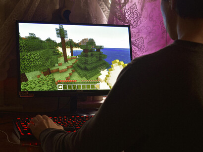 A person playing a video game on a computer