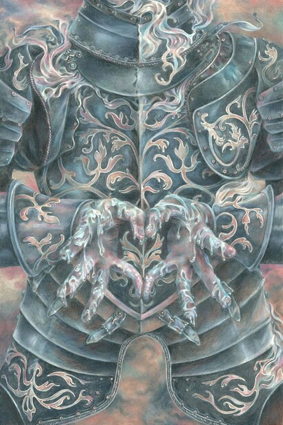 Jimmy Beauquesne, Phase 3.  Knight of infinite resignation, 2023-24,
Colored pencils on paper. Courtesy of the artist and Fragment Gallery