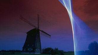 Molino de viento, pintura de luz, doble exposición, imagen análoga 1986