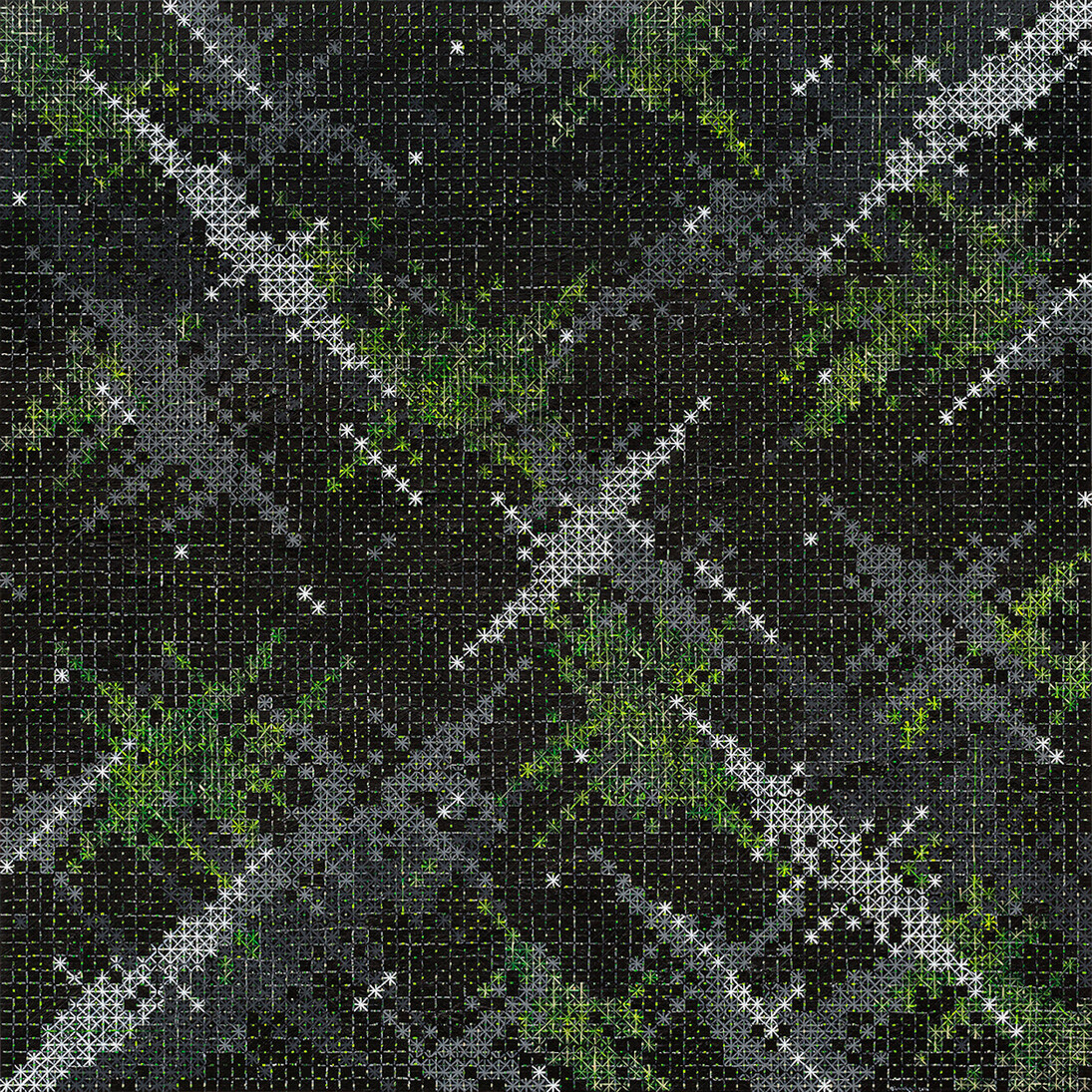 Ding Yi, Appearance of Crosses 2016-6, 2016 Signed and dated on verso.Mixed media on basswood, 240 x 240 cm. Courtesy Timothy Taylor Photo: Ding Yi Art Studio