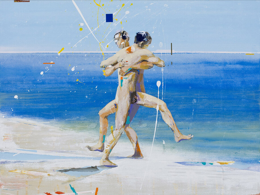 Alfonso Albacete, Tres pinturas de playa - 2 - pelea (detalle), 2011, acrílico sobre lienzo, 73x73cm.