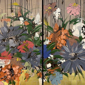 Anna Kincaide, "Figment of My Imagination (Diptych)" (detail), Oil + Mixed Media on Canvas. 48 x 96 inches. Courtesy of the artist and JoAnne Artman Gallery