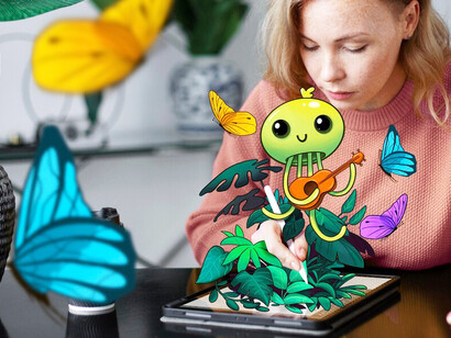 An illustrator creating vibrant designs on an iPad, showcasing colorful artwork that embodies creativity and inspiration