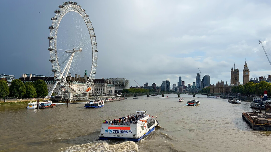 The London Eye in London, UK, is a giant Ferris wheel on the South Bank of the River Thames