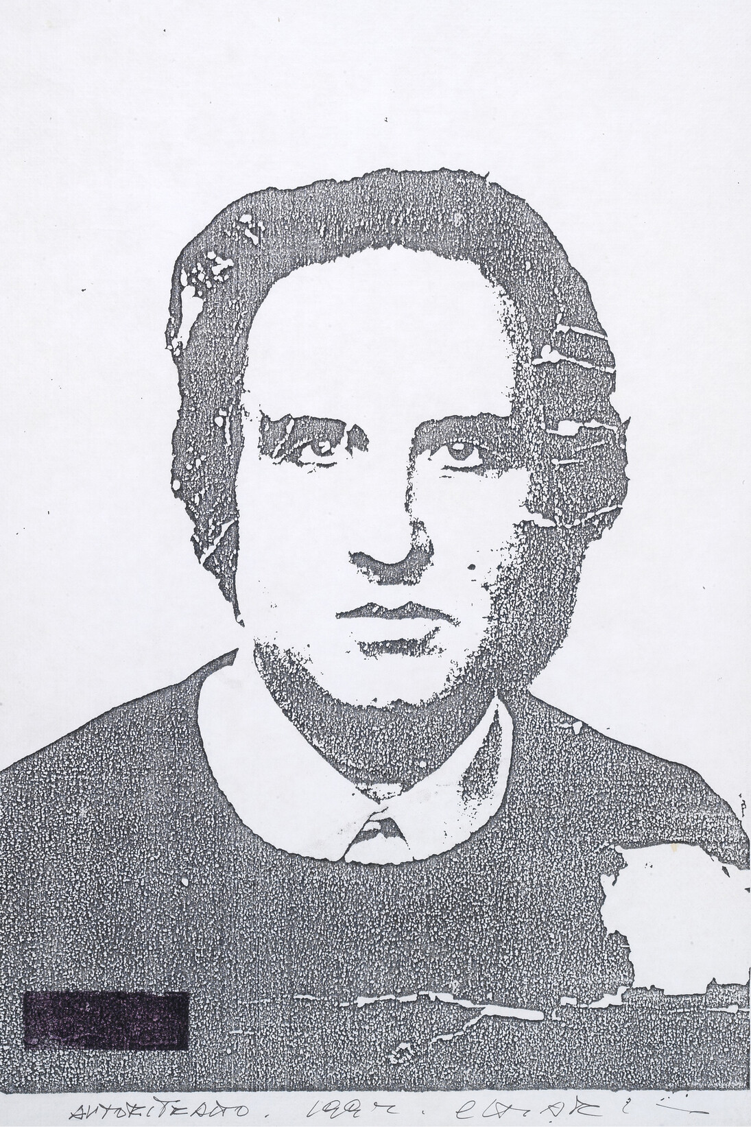 Giuseppe Chiari, Autoritratto, 1992. Photocopy on paper on canvas, cm 43 x 30 / in 19.9 x 11.8. Courtesy Tornabuoni Art
