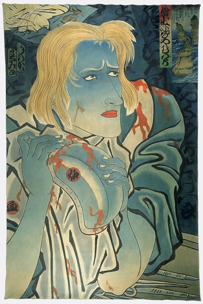 Masami Teraoka, AIDS Series/Surgeon and Space Mask, 1990, watercolor on unstretched canvas; unique, 109x74 1/2 inches. Courtesy of Catharine Clark Gallery, San Francisco