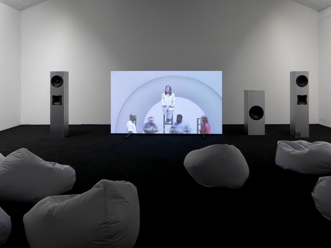 LiliReynaud-Dewar Vue de l’exposition / View of the exhibition, «Dents, gencives, machines, futur, société», kamelmennour, (6rueduPontdeLodi), Paris, 2016© LiliReynaud-DewarPhoto. JulieJoubert & archives kamelmennourCourtesy the artistand kamelmennour, Paris/London