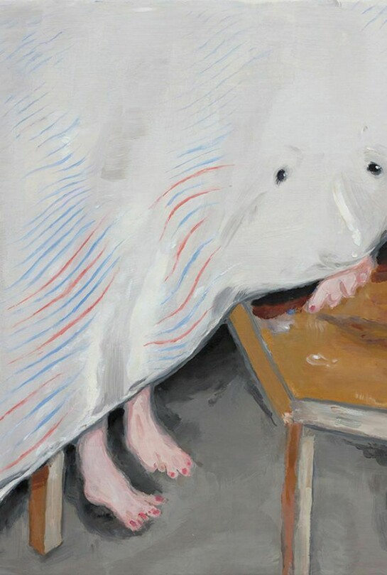 Micha Patiniott, “Table As a Stage”, 25 1/2” by 19”, oil on board, 2014, Copyright: Micha Patiniott. Courtesy: Anna Zorina Gallery, New York City