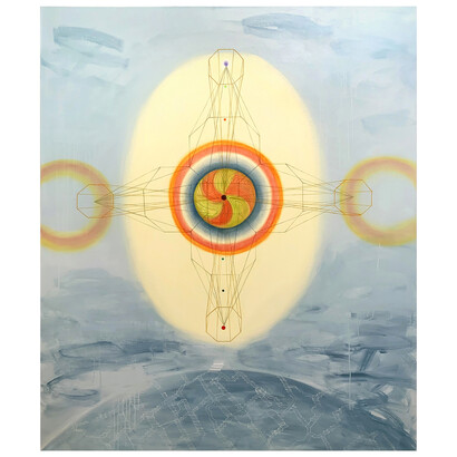 Emily Cheng, Pursuing Heaven, 2019, flashe on canvas, 72x60 inches. Courtesy the artist and VillageOneArt, NYC