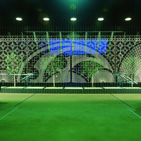 Nikos Alexiou, Holy Monastery of Iviron, 2004, paper, 238 X 980 cm, (installation view at the European Patent Office, Munich)