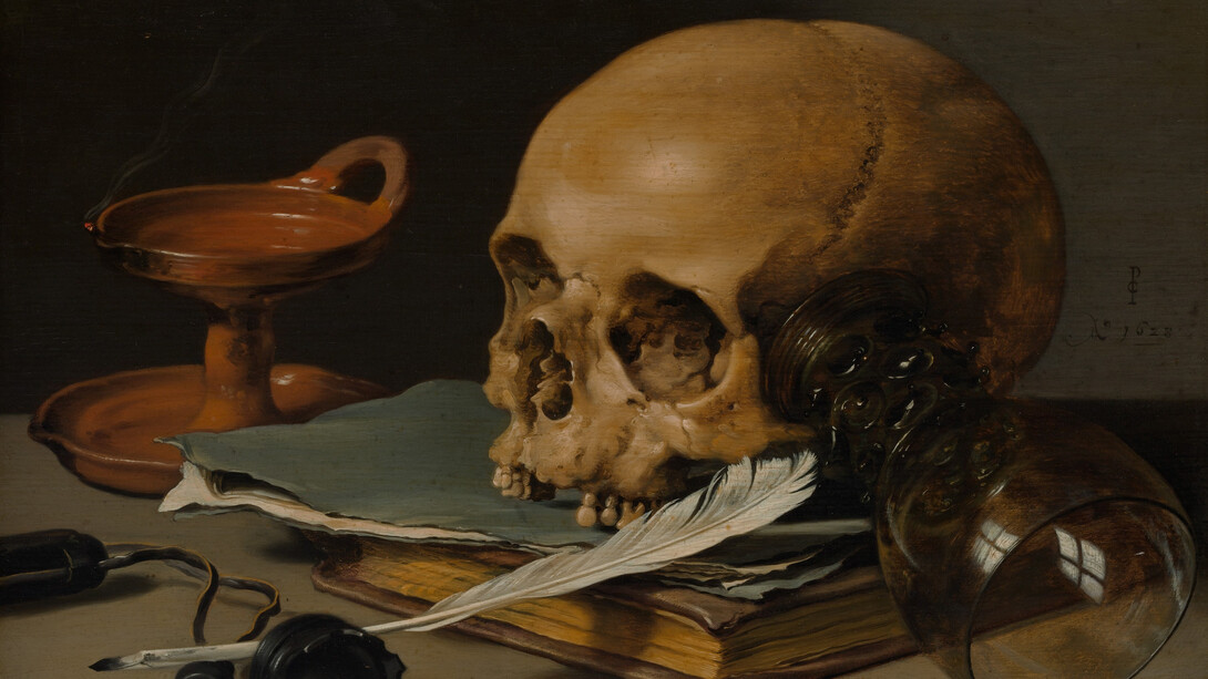 Pieter Claesz, Still life with a skull and a writing quill, 1628. Curtesy of the Metropolitan Museum of Art