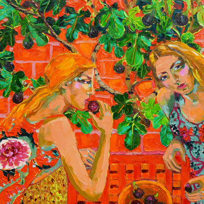 Lucy Doyle, Garden Terrace, Oil on Canvas, 71 x 71 cm

