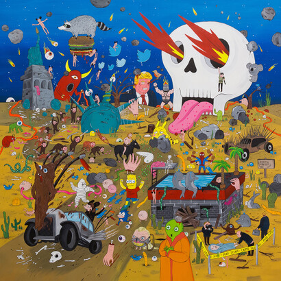 Laurina Paperina, Skull Valley, 2017, smalti all'acqua, acrilici e markers su tela, 140x140. 
