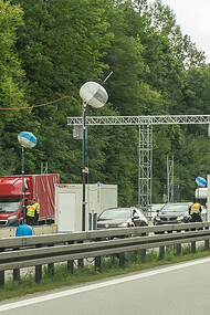 Border control on the Austrian-German border crossing Passau near Pocking, Germany