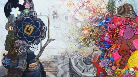 Julie Peppito, Untitled, gouache, thread, micron pen, pencil, found objects, paper on paper, 11 x 14 inches