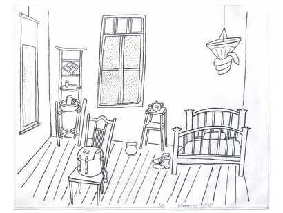 Kunming, 1959, ink on paper, 7 3/4” x 9 7/8”, Provenance: Sidney Janis Gallery © The Saul Steinberg Foundation/ARS, NY