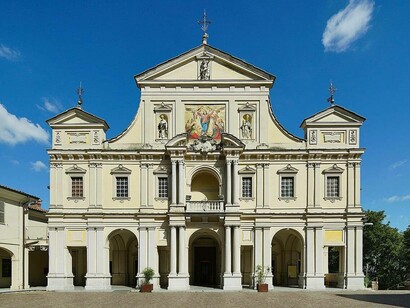 Facciata del santuario di Crea, Serralunga di Crea, provincia di Alessandria, Italia