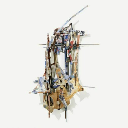 Iva Gueorguieva, Mast Womb, 2013, Acrylic, oil, collage, paper, linen, muslin, wood, steel, and wire, 114 x 68 x 22 1/2 inches, 289.6 x 172.7 x 57.2 cm