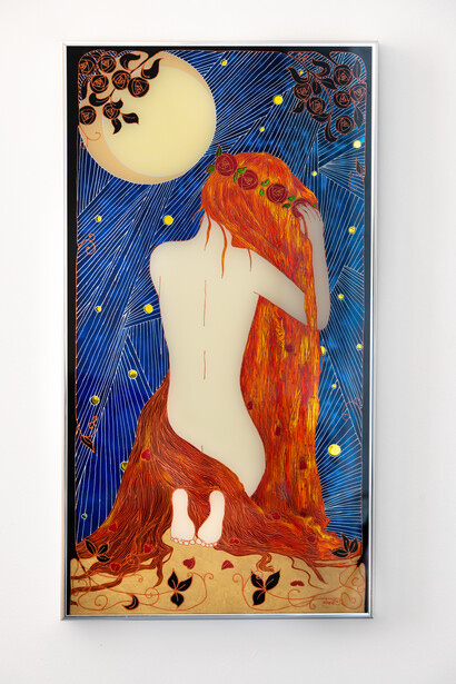 'Rapunzel' by Ania Twarog, Glass Art with mirror backing, 77 x 41cm