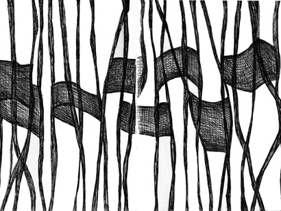 Antonella De Nisco e Giorgio Teggi, Aspettando la primavera, leporello disegnato a penna a sfera, 18 x 1875 cm, Atrio Esagono terzo piano, Villa Verde, Reggio Emilia