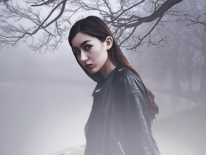 A woman in the woods