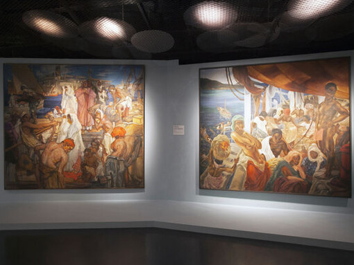 Vue de l'exposition "Peintures des lointains" © musée du quai Branly - Jacques Chirac, photo Gautier Deblonde