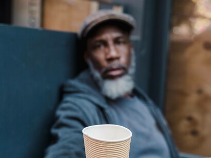 Homeless man asks for help