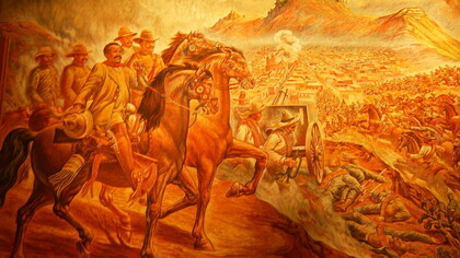 La Revolución Mexicana influirá en el ambiente intelectual y político latinoamericano y nacional de principios de siglo: mural de Ángel Boliver representando la batalla de Zacatecas