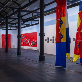 Various artists, Installation view Spazi di resistenza, Mattatoio di Roma, Padiglione 9B. Courtesy Latitudo Art Projects © Monkeys Video Lab