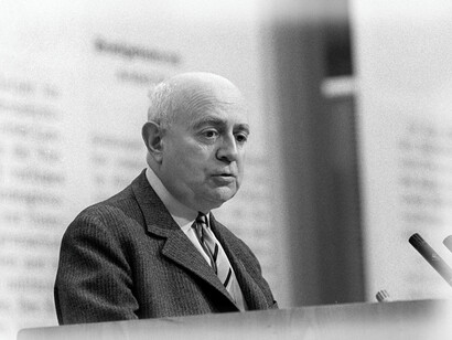 Theodor Adorno speaking at an event