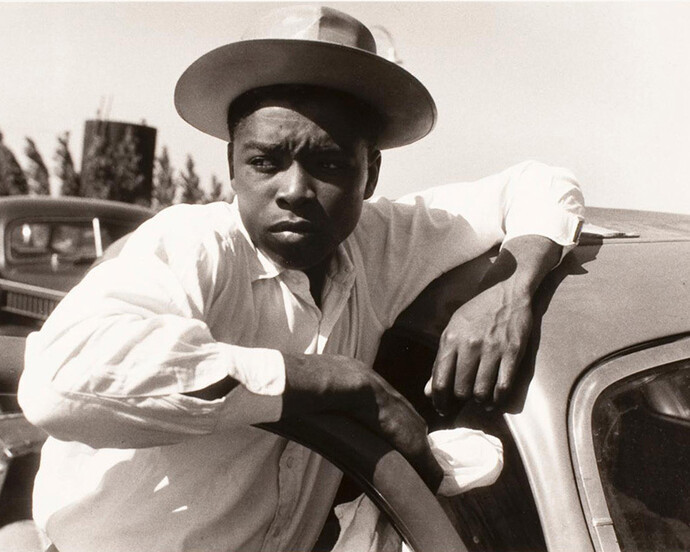 Jack Delano, Migratory Agricultural Worker Waiting at the Little Creek End of the Norfolk-Cape Charles Ferry, Gelatin silver print (photograph), Taken July 1940, Printed 1984