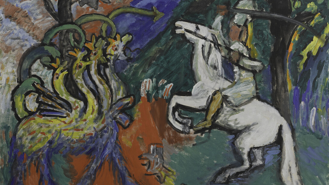 Gabriele Münter, Drachenkampf, Combat du dragon, 1913. Avec l'aimable autorisation du Musée d'Art Moderne de Paris