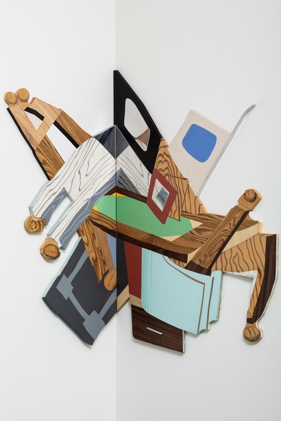 Richard Artschwager,
Splatter office, 2000,
Acrylic on wood, formica, aluminium
135 x 79 cm (part 2/2, left side)
150 x 104 cm (part 1/2, right side) | 53 1/8 x 31 inches
(part 2/2, left side)
59 x 41 inches (part 1/2, right side)
© Estate of Richard Artschwager/VG Bild-Kunst, Bonn,
2024.
Courtesy Sprüth Magers, Photo: Hrvoje Franjić