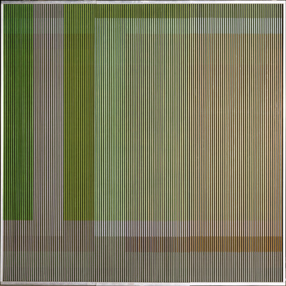 Carlos Cruz-Diez, born 1923, Physichromie No. 506, 1970, Acrylic and PVC strips on plywood, transparent thermoplastic strips, aluminum frame, object: 1800 x 1800 mm © ADAGP. Photo © Centre Pompidou, MNAM-CCI, Dist. RMN-Grand Palais / Philippe Migeat
