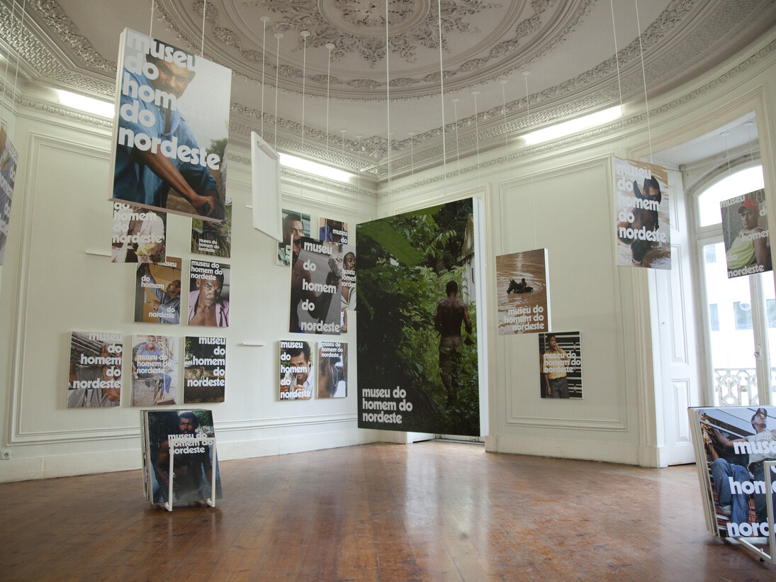 Jonathas de Andrade , Posters for the Museum of the Man of the Northeast (Cartazes para o museu do homem do nordeste), 2013, 77 chromogenic prints, mounted on acrylic panels, 10 inkjet prints, and 6 photocopies on acetate with overhead projector, edition 2/5, overall dimensions variable, chromogenic prints 28 3/8 x 19 5/8 x 11/4 inches (72 x 50 x 3 cm) each; inkjet prints dimensions variable; photocopies 8 1/2 x 11 inches each. Solomon R. Guggenheim Museum, New York, Guggenheim UBS MAP Purchase Fund. Installation view, Kunsthalle Lissabon, Jonathas de Andrade: Posters for the Museum of the Northeast Man, June 20–August 17, 2013. Courtesy the artist and Galeria Vermelho, São Paulo. Photo: Jonathas de Andrade
